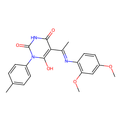 5-[1-(2,4-dimethoxyanilino)ethylidene]-1-(4-methylphenyl)-1,3-diazinane-2,4,6-trione structure