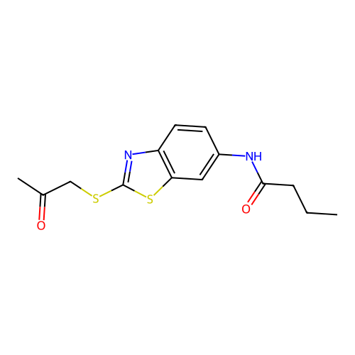 N-{2-[(2-oxopropyl)sulfanyl]-1,3-benzothiazol-6-yl}butanamide structure