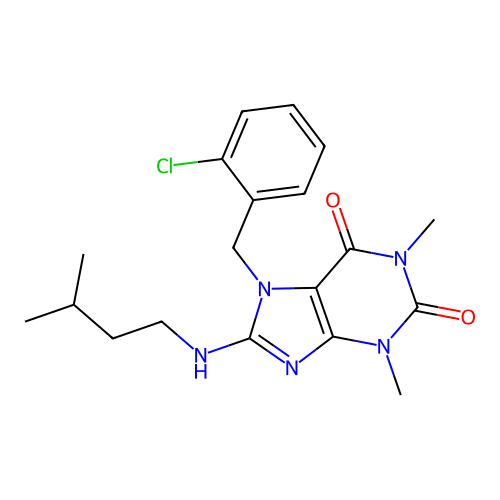 7-(2-chlorobenzyl)-1,3-dimethyl-8-[(3-methylbutyl)amino]-3,7-dihydro-1H-purine-2,6-dione structure