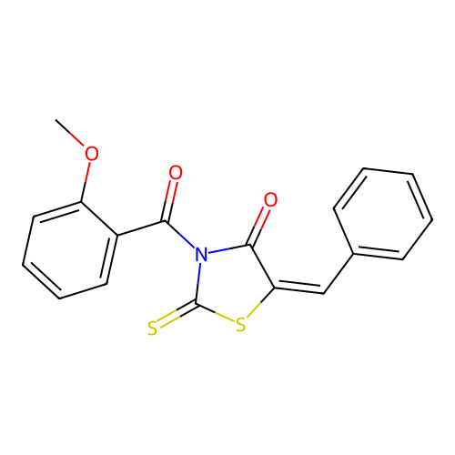 (5E)-5-benzylidene-3-[(2-methoxyphenyl)carbonyl]-2-thioxo-1,3-thiazolidin-4-one structure