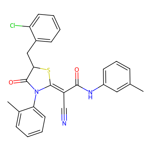 (Z)-2-(5-(2-chlorobenzyl)-4-oxo-3-(o-tolyl)thiazolidin-2-ylidene)-2-cyano-N-(m-tolyl)acetamide structure