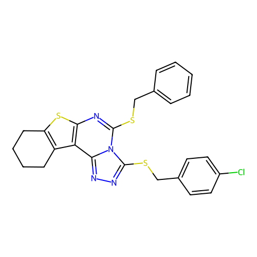 5-(benzylsulfanyl)-3-[(4-chlorobenzyl)sulfanyl]-8,9,10,11-tetrahydro[1]benzothieno[3,2-e][1,2,4]triazolo[4,3-c]pyrimidine structure