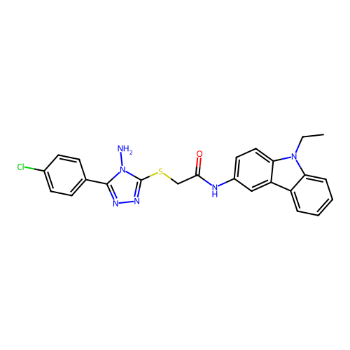 2-{[4-amino-5-(4-chlorophenyl)-4H-1,2,4-triazol-3-yl]sulfanyl}-N-(9-ethyl-9H-carbazol-3-yl)acetamide structure