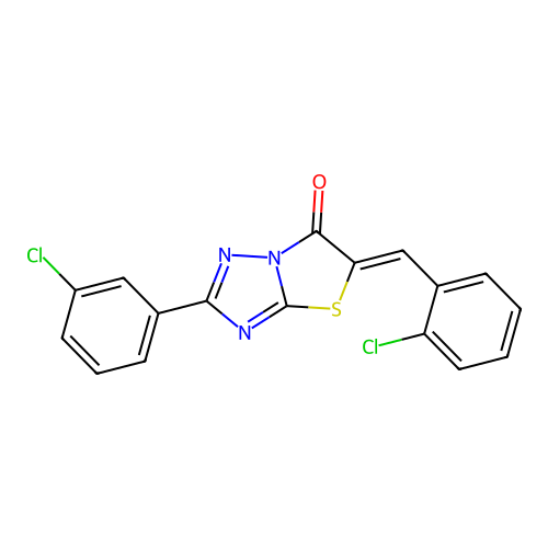 (5Z)-5-(2-chlorobenzylidene)-2-(3-chlorophenyl)[1,3]thiazolo[3,2-b][1,2,4]triazol-6(5H)-one structure
