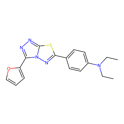 diethyl[4-(3-(2-furyl)(1,2,4-triazolo[3,4-b]1,3,4-thiadiazolin-6-yl))phenyl]am ine structure