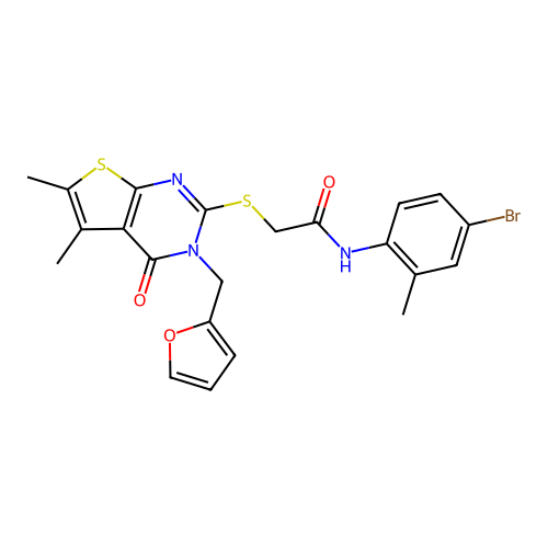 N-(4-bromo-2-methylphenyl)-2-[3-(2-furylmethyl)-5,6-dimethyl-4-oxo(3-hydrothio pheno[2,3-d]pyrimidin-2-ylthio)]acetamide structure