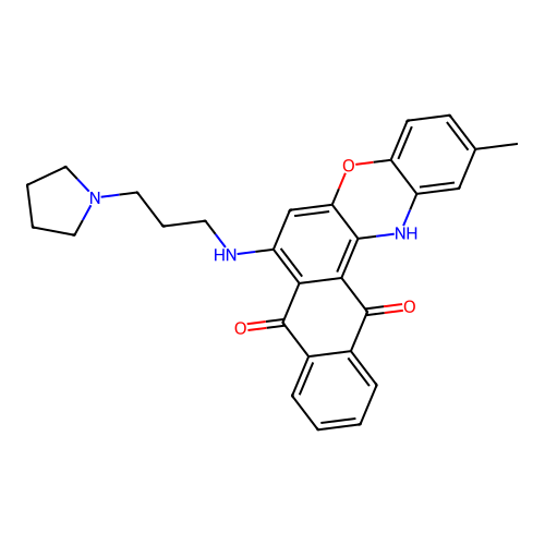 2-methyl-7-((3-(pyrrolidin-1-yl)propyl)amino)-8H-naphtho[2,3-a]phenoxazine-8,13(14H)-dione structure