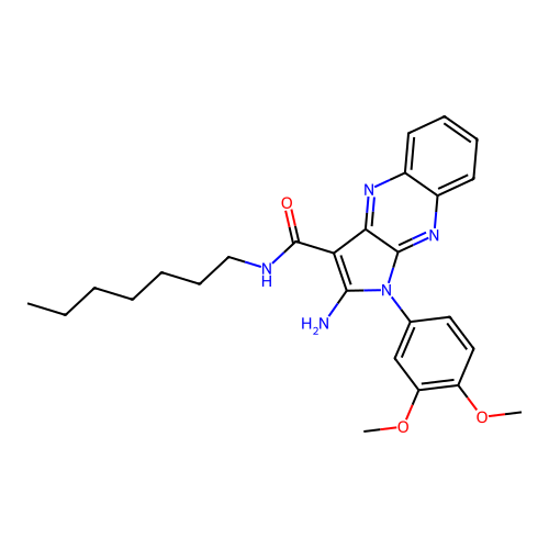 2-amino-1-(3,4-dimethoxyphenyl)-N-heptyl-1H-pyrrolo[2,3-b]quinoxaline-3-carboxamide structure