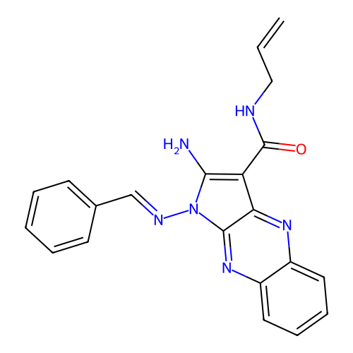 (E)-N-allyl-2-amino-1-(benzylideneamino)-1H-pyrrolo[2,3-b]quinoxaline-3-carboxamide structure