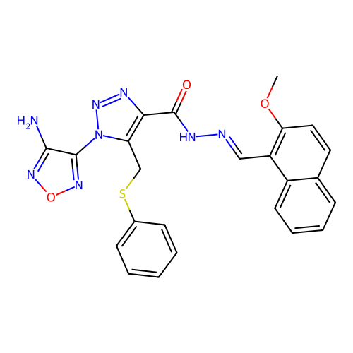 (E)-1-(4-amino-1,2,5-oxadiazol-3-yl)-N'-((2-methoxynaphthalen-1-yl)methylene)-5-((phenylthio)methyl)-1H-1,2,3-triazole-4-carbohydrazide structure