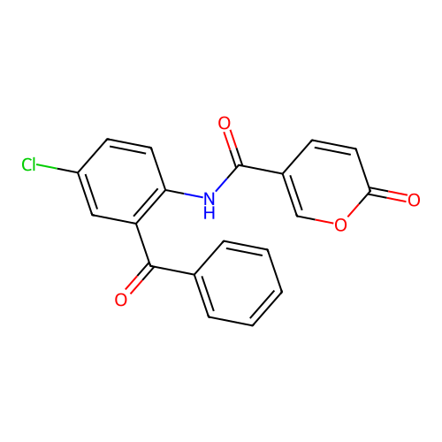 N-(2-benzoyl-4-chlorophenyl)-2-oxo-2H-pyran-5-carboxamide structure