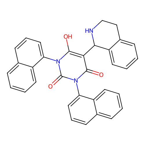 6-hydroxy-1,3-di(naphthalen-1-yl)-5-(1,2,3,4-tetrahydroisoquinolin-1-yl)pyrimidine-2,4(1H,3H)-dione structure
