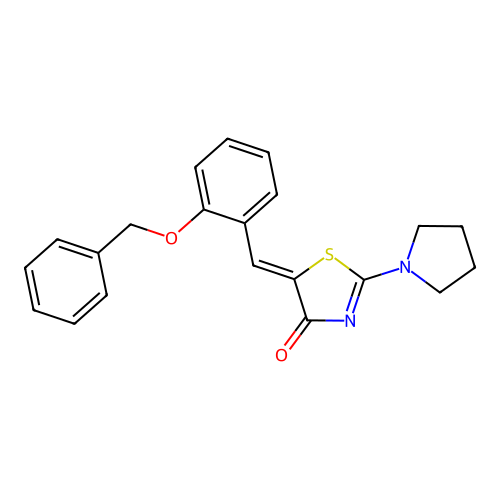 (5Z)-5-[2-(benzyloxy)benzylidene]-2-(pyrrolidin-1-yl)-1,3-thiazol-4(5H)-one structure