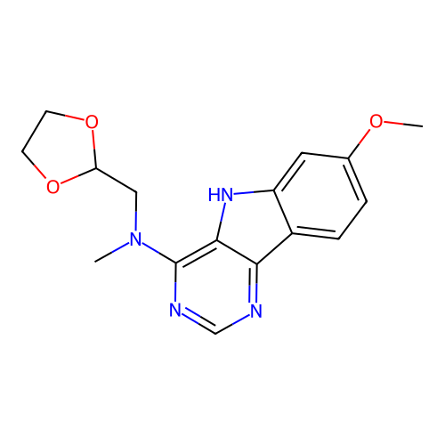 N-(1,3-dioxolan-2-ylmethyl)-7-methoxy-N-methyl-5H-pyrimido[5,4-b]indol-4-amine structure