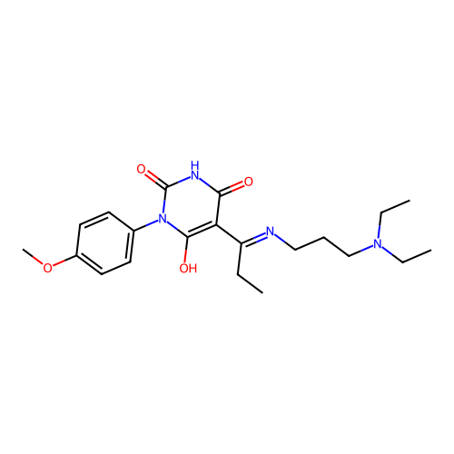 (5E)-5-(1-{[3-(diethylamino)propyl]amino}propylidene)-6-hydroxy-3-(4-methoxyphenyl)pyrimidine-2,4(3H,5H)-dione structure