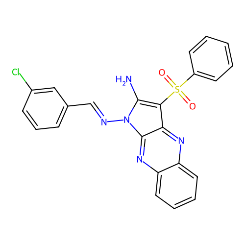 (E)-N1-(3-chlorobenzylidene)-3-(phenylsulfonyl)-1H-pyrrolo[2,3-b]quinoxaline-1,2-diamine structure