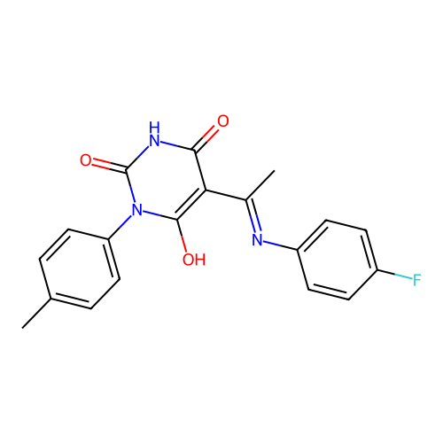 (5E)-5-[1-(4-fluoroanilino)ethylidene]-1-(4-methylphenyl)-1,3-diazinane-2,4,6-trione structure
