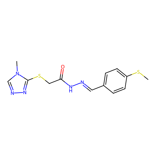(E)-2-((4-methyl-4H-1,2,4-triazol-3-yl)thio)-N'-(4-(methylthio)benzylidene)acetohydrazide structure