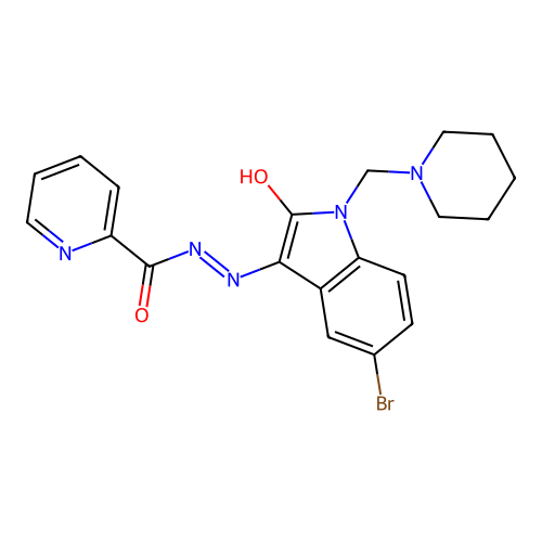(Z)-N'-(5-bromo-2-oxo-1-(piperidin-1-ylmethyl)indolin-3-ylidene)picolinohydrazide structure