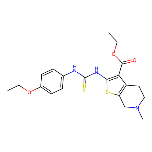 2-[3-(4-Ethoxy-phenyl)-thioureido]-6-methyl-4,5,6,7-tetrahydro-thieno[2,3-c]pyridine-3-carboxylic acid  ethyl ester structure