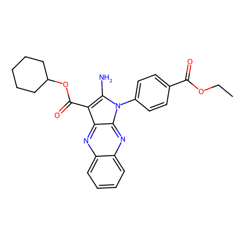 cyclohexyl 2-amino-1-(4-(ethoxycarbonyl)phenyl)-1H-pyrrolo[2,3-b]quinoxaline-3-carboxylate structure