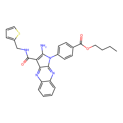 butyl 4-[2-amino-3-(thiophen-2-ylmethylcarbamoyl)pyrrolo[3,2-b]quinoxalin-1-yl]benzoate structure