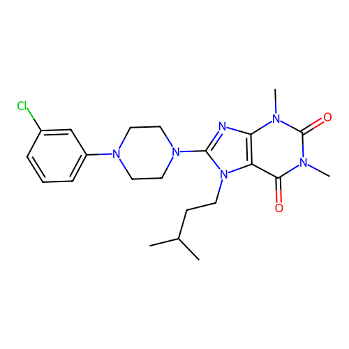 8-[4-(3-chlorophenyl)piperazin-1-yl]-1,3-dimethyl-7-(3-methylbutyl)purine-2,6-dione structure