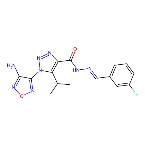 (E)-1-(4-amino-1,2,5-oxadiazol-3-yl)-N'-(3-fluorobenzylidene)-5-isopropyl-1H-1,2,3-triazole-4-carbohydrazide structure