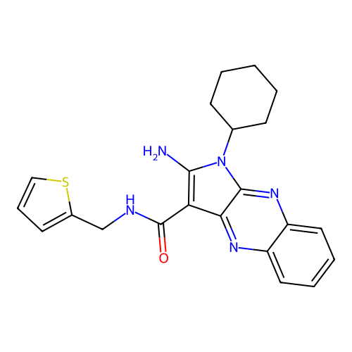2-amino-1-cyclohexyl-N-(thiophen-2-ylmethyl)pyrrolo[3,2-b]quinoxaline-3-carboxamide structure