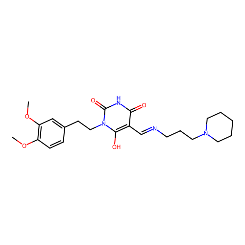 (5E)-1-[2-(3,4-dimethoxyphenyl)ethyl]-5-[(3-piperidin-1-ylpropylamino)methylidene]-1,3-diazinane-2,4,6-trione structure
