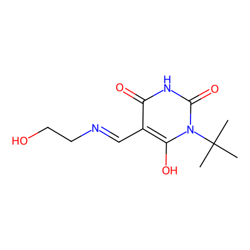 (5E)-1-tert-butyl-5-[(2-hydroxyethylamino)methylidene]-1,3-diazinane-2,4,6-trione structure
