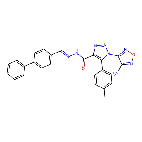 (E)-N'-([1,1'-biphenyl]-4-ylmethylene)-1-(4-amino-1,2,5-oxadiazol-3-yl)-5-(p-tolyl)-1H-1,2,3-triazole-4-carbohydrazide structure