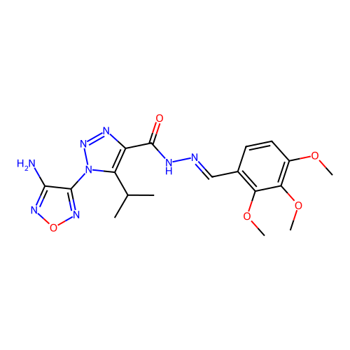 (E)-1-(4-amino-1,2,5-oxadiazol-3-yl)-5-isopropyl-N'-(2,3,4-trimethoxybenzylidene)-1H-1,2,3-triazole-4-carbohydrazide structure