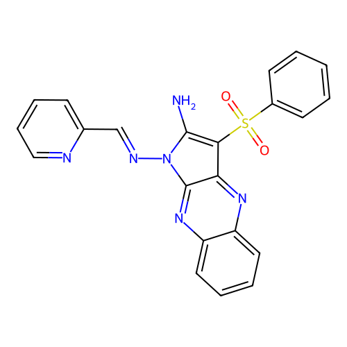 (E)-3-(phenylsulfonyl)-N1-(pyridin-2-ylmethylene)-1H-pyrrolo[2,3-b]quinoxaline-1,2-diamine structure