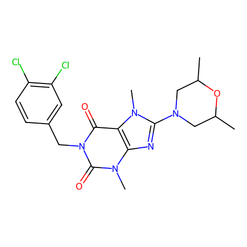 1-(3,4-dichlorobenzyl)-8-(2,6-dimethylmorpholino)-3,7-dimethyl-1H-purine-2,6(3H,7H)-dione structure