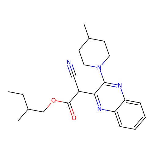 2-Methylbutyl 2-cyano-2-[3-(4-methylpiperidin-1-yl)quinoxalin-2-yl]acetate structure