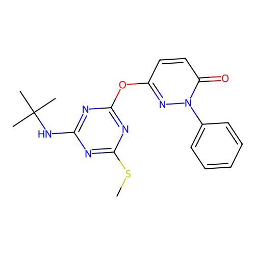 6-((4-(tert-butylamino)-6-(methylthio)-1,3,5-triazin-2-yl)oxy)-2-phenylpyridazin-3(2H)-one structure