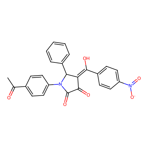 1-(4-acetylphenyl)-4-[hydroxy-(4-nitrophenyl)methylidene]-5-phenyl-pyrrolidine-2,3-dione structure