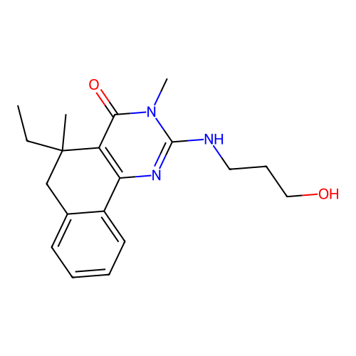 5-ethyl-2-((3-hydroxypropyl)amino)-3,5-dimethyl-5,6-dihydrobenzo[h]quinazolin-4(3H)-one structure