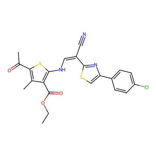 (Z)-ethyl 5-acetyl-2-((2-(4-(4-chlorophenyl)thiazol-2-yl)-2-cyanovinyl)amino)-4-methylthiophene-3-carboxylate structure
