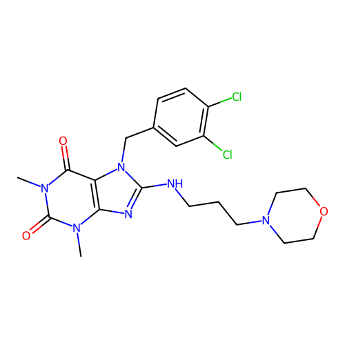 7-(3,4-dichlorobenzyl)-1,3-dimethyl-8-((3-morpholinopropyl)amino)-1H-purine-2,6(3H,7H)-dione structure