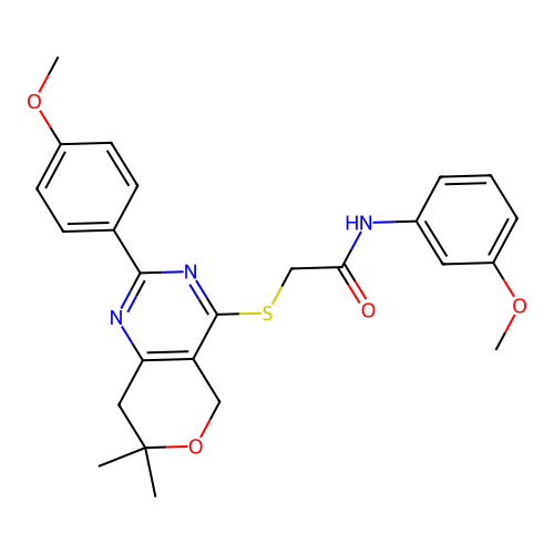 N-(3-methoxyphenyl)-2-((2-(4-methoxyphenyl)-7,7-dimethyl-7,8-dihydro-5H-pyrano[4,3-d]pyrimidin-4-yl)thio)acetamide structure