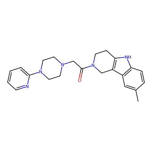 1-(8-methyl-1,3,4,5-tetrahydropyrido[4,3-b]indol-2-yl)-2-(4-pyridin-2-ylpiperazin-1-yl)ethanone structure