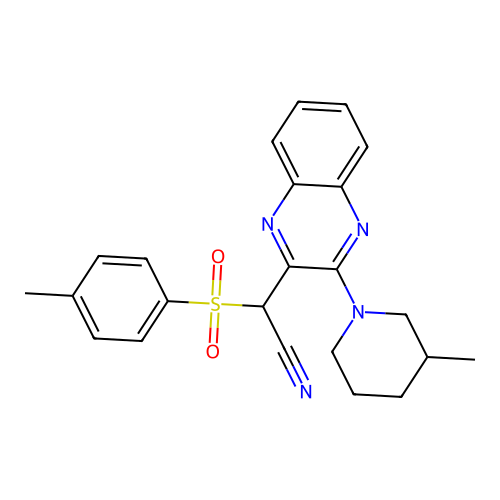 2-(3-(3-methylpiperidin-1-yl)quinoxalin-2-yl)-2-tosylacetonitrile structure