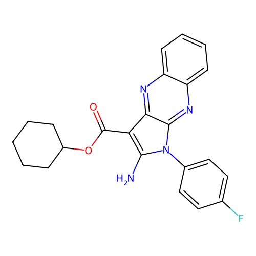 cyclohexyl 2-amino-1-(4-fluorophenyl)-1H-pyrrolo[2,3-b]quinoxaline-3-carboxylate structure