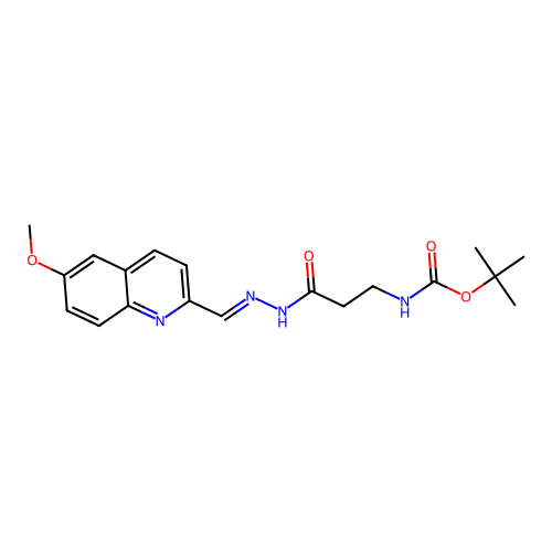 (E)-tert-butyl (3-(2-((6-methoxyquinolin-2-yl)methylene)hydrazinyl)-3-oxopropyl)carbamate structure