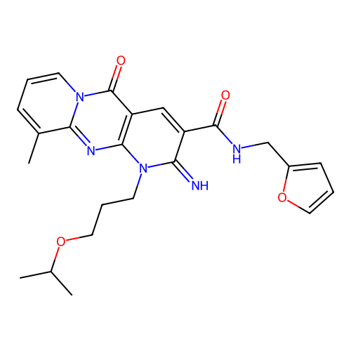 N~3~-(2-furylmethyl)-2-imino-1-(3-isopropoxypropyl)-10-methyl-5-oxo-1,5-dihydro-2H-dipyrido[1,2-a:2,3-d]pyrimidine-3-carboxamide structure