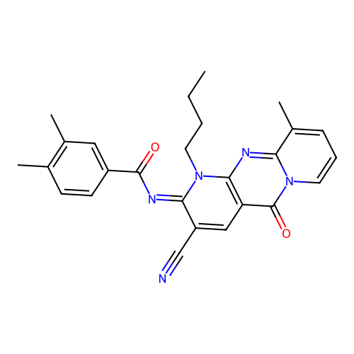 (E)-N-(1-butyl-3-cyano-10-methyl-5-oxo-1H-dipyrido[1,2-a:2',3'-d]pyrimidin-2(5H)-ylidene)-3,4-dimethylbenzamide structure