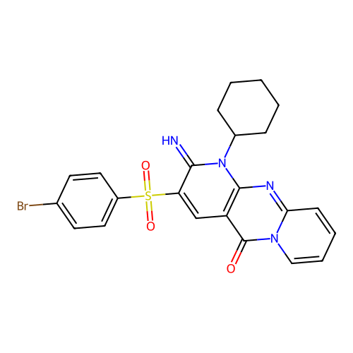 3-[(4-bromophenyl)sulfonyl]-1-cyclohexyl-2-imino-1,2-dihydro-5H-dipyrido[1,2-a:2',3'-d]pyrimidin-5-one structure