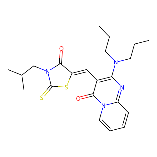 2-(dipropylamino)-3-{(Z)-[3-(2-methylpropyl)-4-oxo-2-thioxo-1,3-thiazolidin-5-ylidene]methyl}-4H-pyrido[1,2-a]pyrimidin-4-one structure
